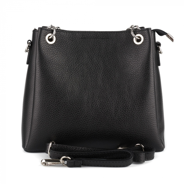 Geantă Calina, piele naturală neagra, lant metalic argintiu, 8175 [3]
