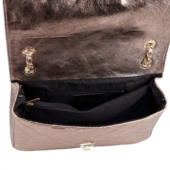 Geantă Lora, crossbody piele bronz cu aspect matlasat 8127 [4]