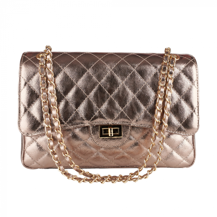 Geantă Lora, crossbody piele bronz cu aspect matlasat 8127 [2]