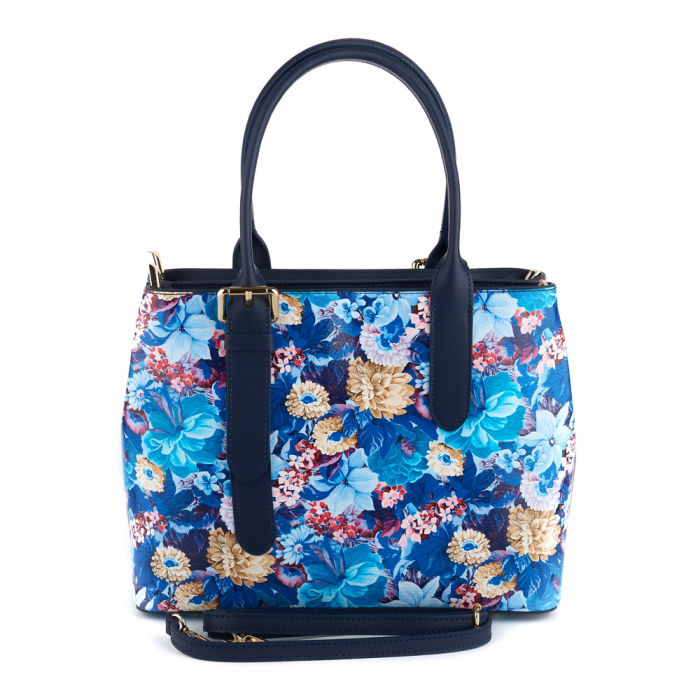Geanta Sabyne, piele naturala bleumarin cu elemente florale 8153 [3]