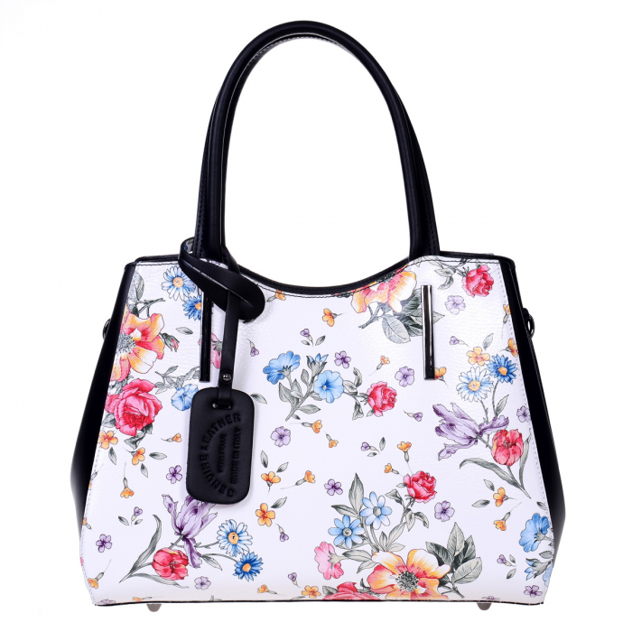 Geanta multicolora, pereti laterali negri medie cu elemente florale 8040 [2]