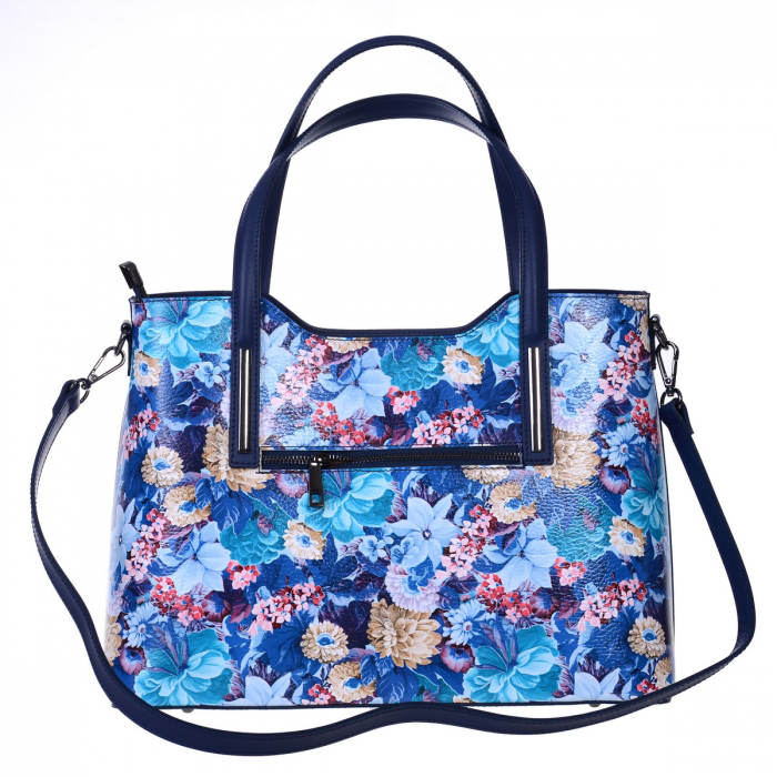 Geanta multicolora cu elemente florale turcoaz 8042 [2]