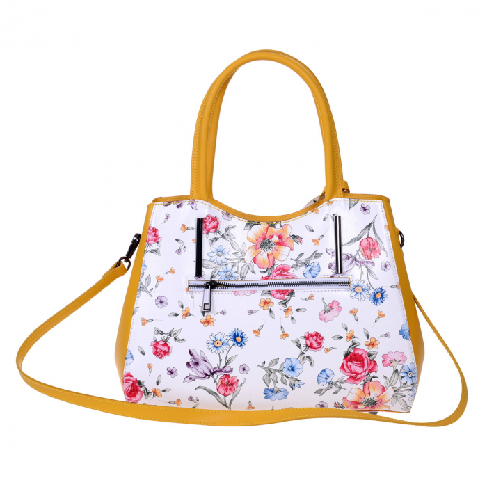 Geanta multicolora, pereti laterali coniac medie cu elemente florale 8041 [3]