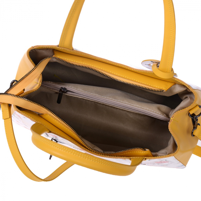 Geanta multicolora, pereti laterali coniac medie cu elemente florale 8041 [4]