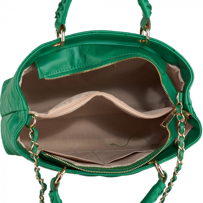 Geantă Natalia, piele naturală verde cu aspect matlasat, 8001 [5]