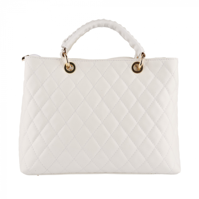 Geantă Natalia, piele naturală alba cu aspect matlasat, 8001 [2]