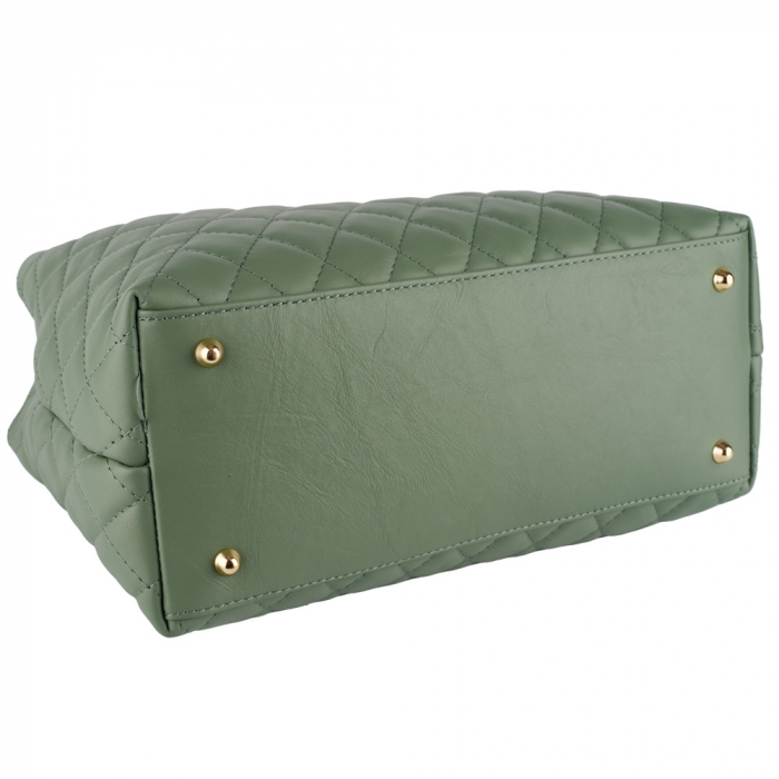 Geantă piele naturală verde menta cu aspect matlasat 8001 [5]