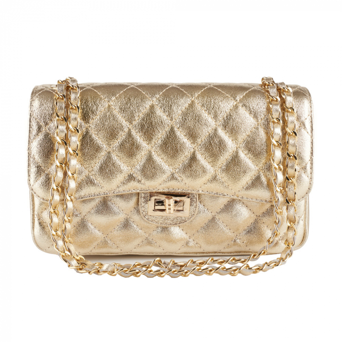 Geantă Patricia, crossbody piele auriu sidefat cu aspect matlasat 8002 [2]
