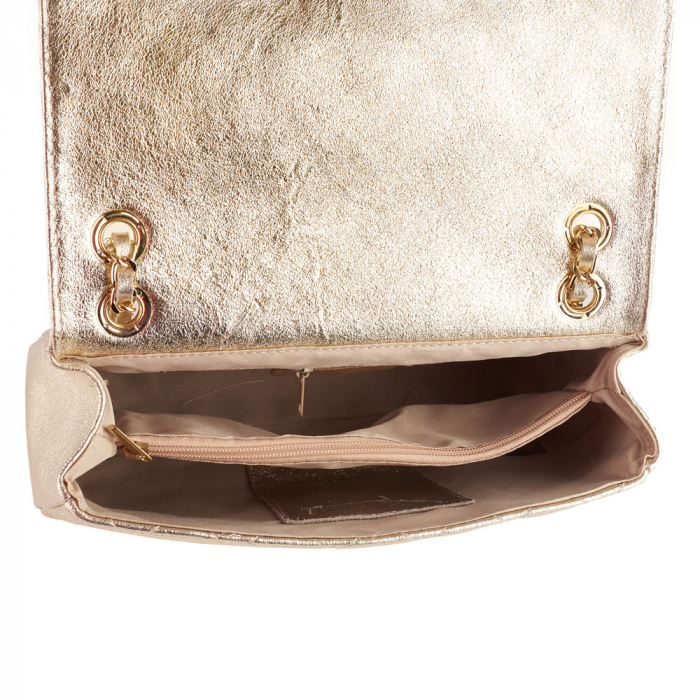 Geantă Patricia, crossbody piele auriu sidefat cu aspect matlasat 8002 [4]