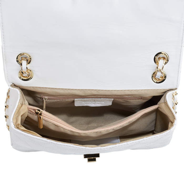 Geantă Patricia, crossbody piele alb cu aspect matlasat 8002 [4]