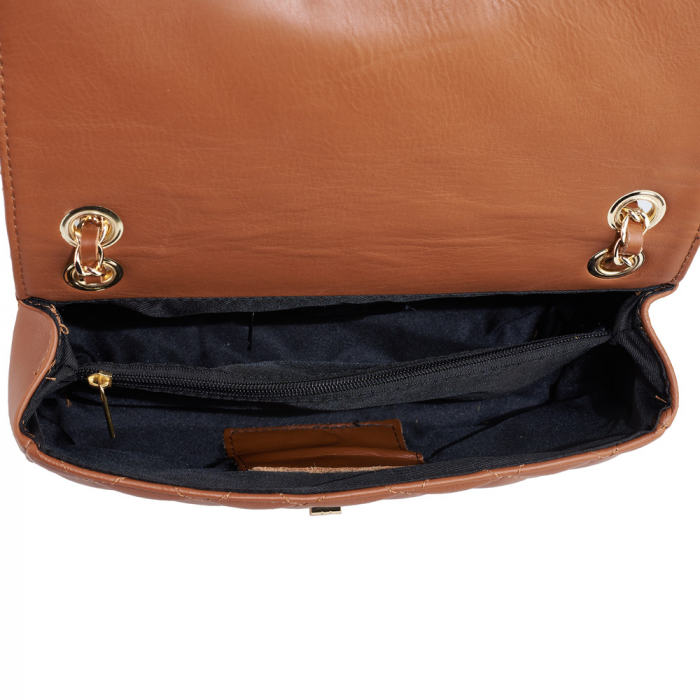 Geantă Patricia, crossbody piele coniac cu aspect matlasat 8002 [4]