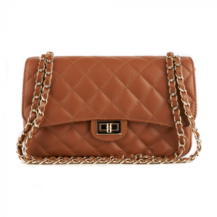 Geantă Patricia, crossbody piele coniac cu aspect matlasat 8002 [2]