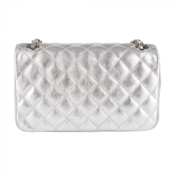 Geantă Patricia, crossbody piele argintiu sidefat cu aspect matlasat 8002 [3]