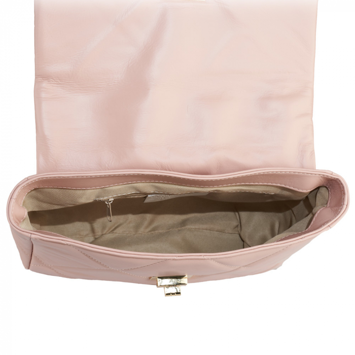 Geantă Rayssa, piele naturala matlasata roz, bareta metalica aurie, 8182 [4]