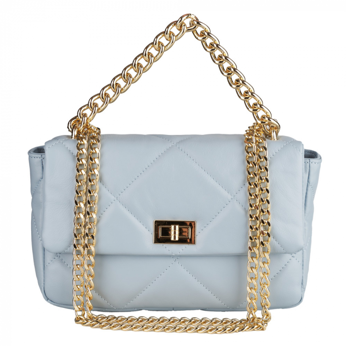 Geantă Rayssa, piele naturala matlasata bleo, bareta metalica aurie, 8182 [2]