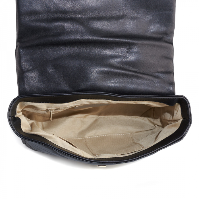 Geantă Rayssa, piele naturala matlasata neagra, bareta metalica aurie, 8182 [4]