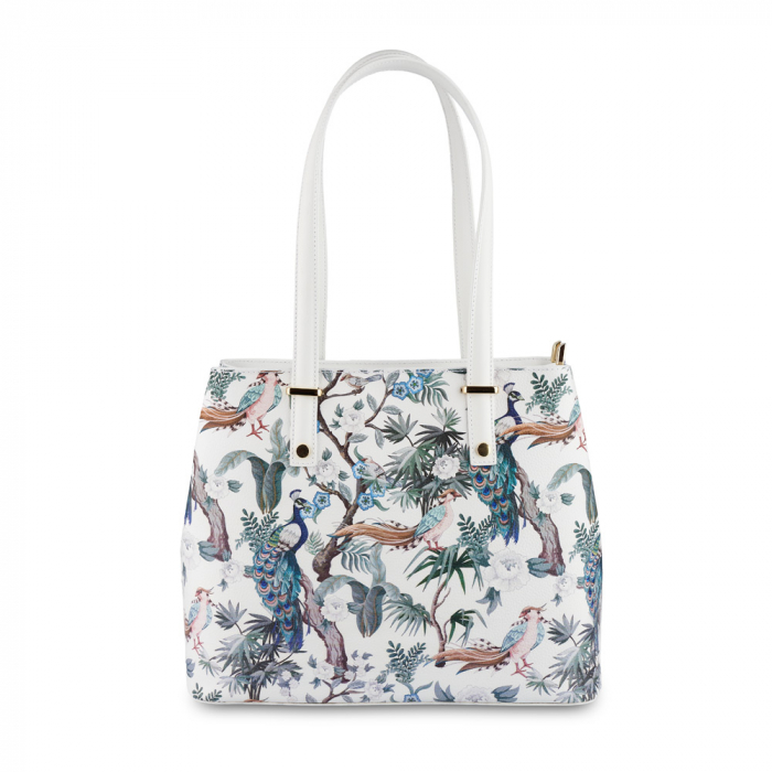 Geanta Daira, piele naturala alba cu elemente pictate 8145 [2]