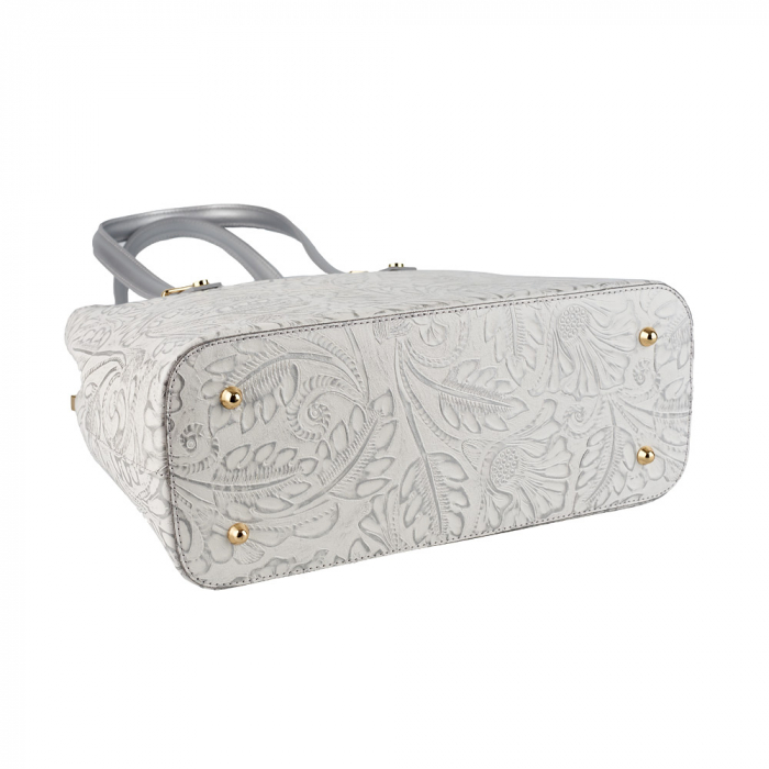 Geanta argintie mare cu elemente florale 8036 [3]