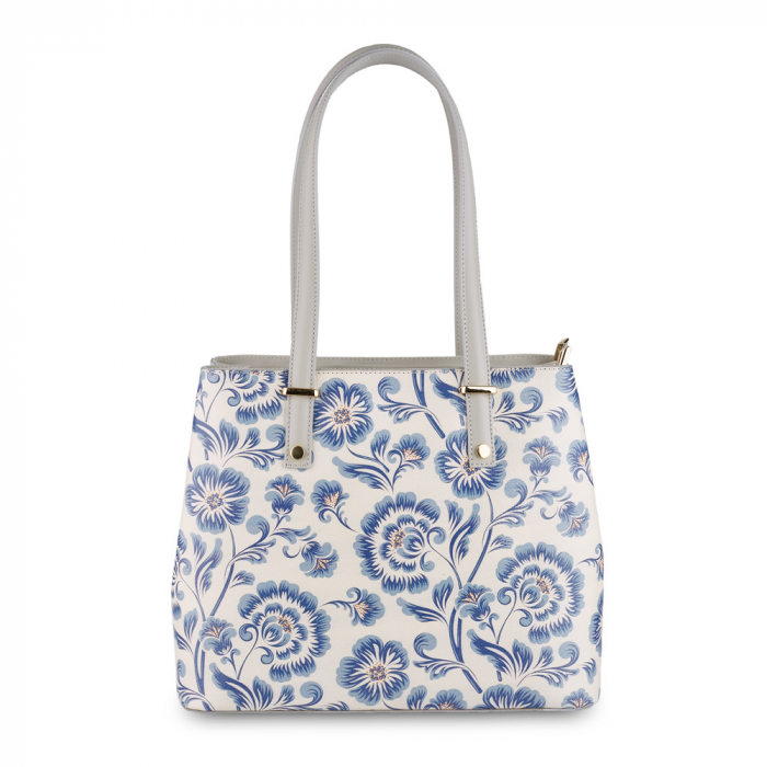 Geanta Flavia, piele naturala gri deschis cu elemente florale 8146 [2]