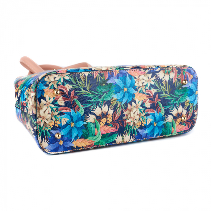 Geanta Aisha, piele naturala crem cu elemente florale 8142 [3]