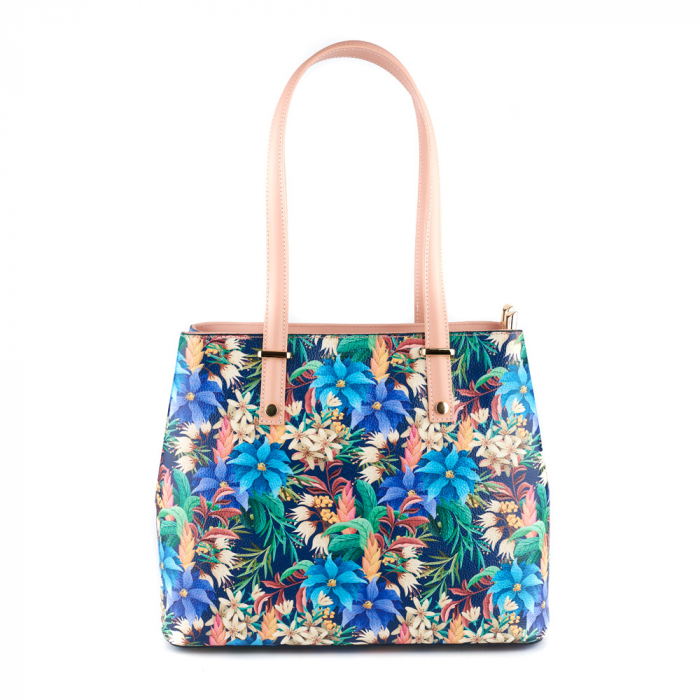 Geanta Aisha, piele naturala crem cu elemente florale 8142 [2]