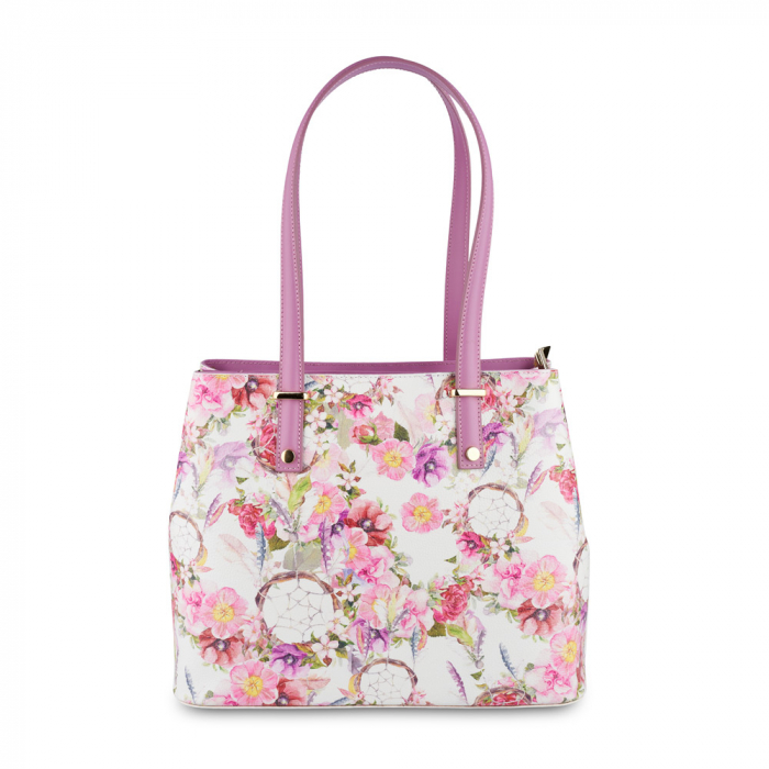 Geanta Elissa, piele naturala lila cu elemente florale 8143 [2]