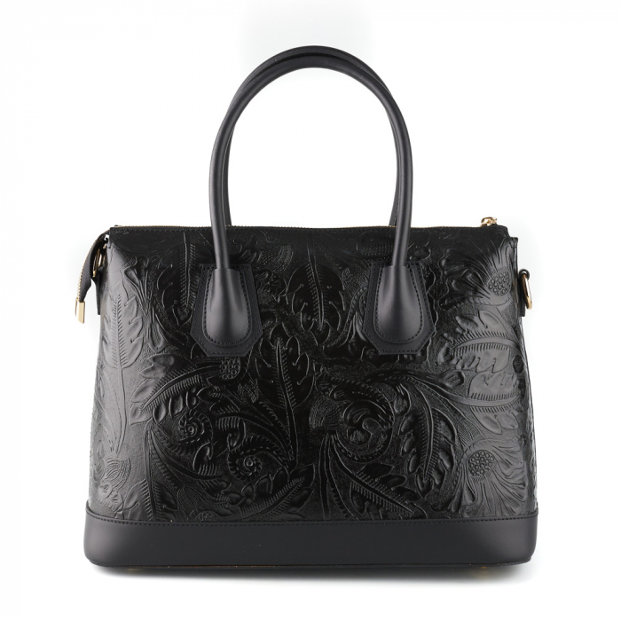 Geanta Jade, neagra din piele naturala cu elemente florale 8123 [2]