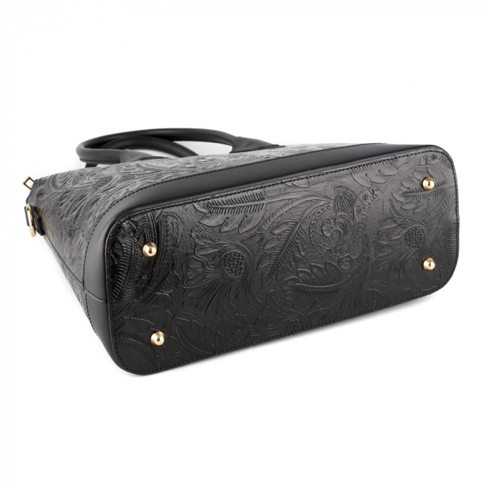 Geanta Jade, neagra din piele naturala cu elemente florale 8123 [4]