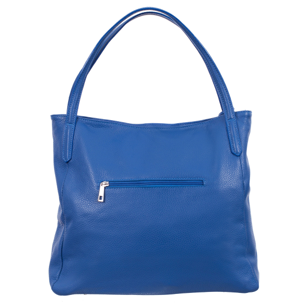 Geantă albastră din piele naturală cu barete duble și accesoriu din piele - 8026 [3]