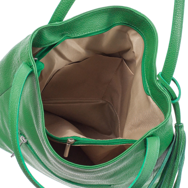 Geantă verde din piele naturală cu barete duble și accesoriu din piele - 8026 [4]