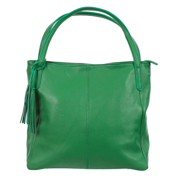 Geantă verde din piele naturală cu barete duble și accesoriu din piele - 8026 [2]