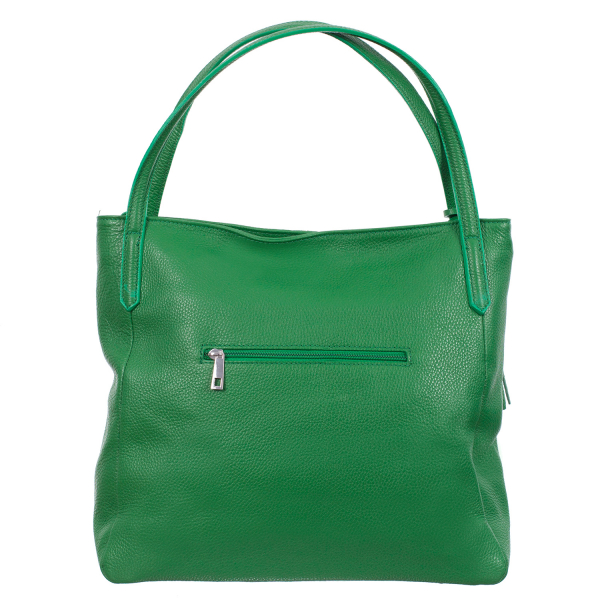 Geantă verde din piele naturală cu barete duble și accesoriu din piele - 8026 [3]