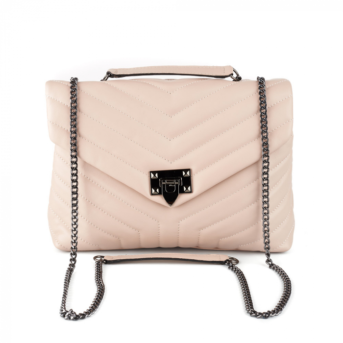 Geantă Anais, piele naturala roz, bareta metalica, 8105 [2]