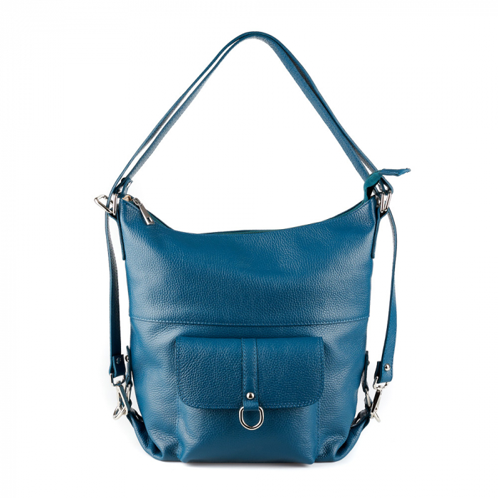 Geantă Ayline, tip rucsac turcoaz din piele naturală moale 8110 [2]