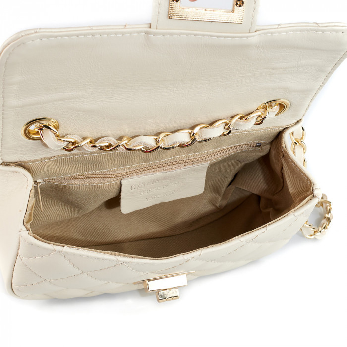 Geantă Bianca, crossbody piele crem cu aspect matlasat - monocompartimentată 8003 [4]