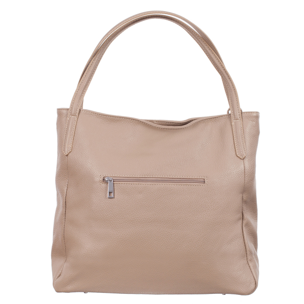 Geantă nude din piele naturală cu barete duble și accesoriu din piele - 8026 [3]