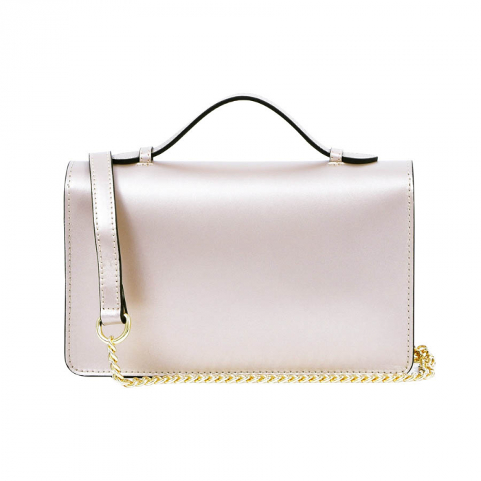 Geantă Clariss, piele naturala auriu sidefat, bareta metalica, 8059 [4]