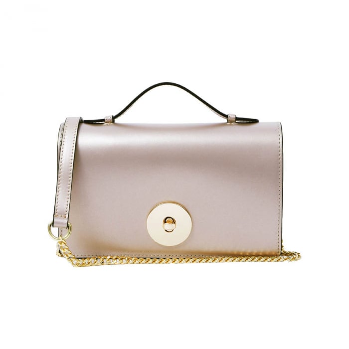 Geantă Clariss, piele naturala auriu sidefat, bareta metalica, 8059 [2]