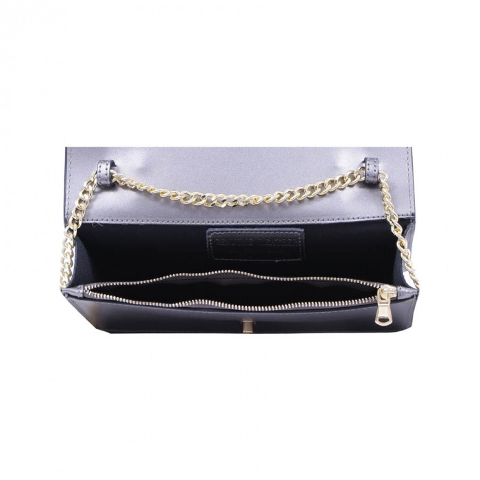 Geantă Clariss, piele naturala gri sidefat, bareta metalica, 8059 [2]