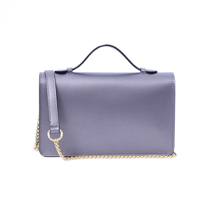 Geantă Clariss, piele naturala gri sidefat, bareta metalica, 8059 [4]