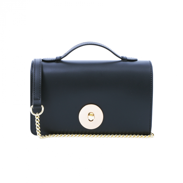 Geantă Clariss, piele naturala negru sidefat, bareta metalica, 8059 [2]