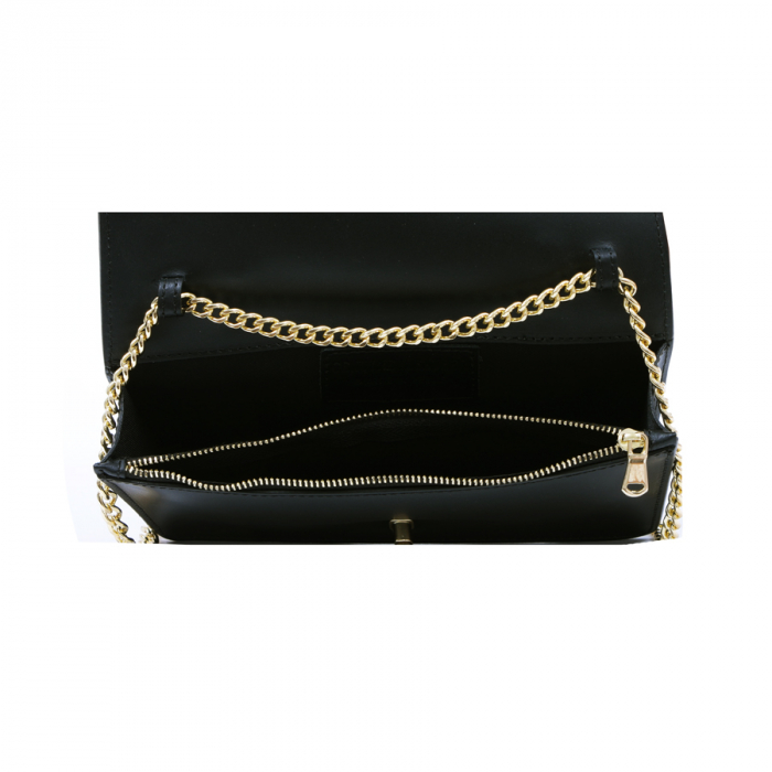 Geantă Clariss, piele naturala negru sidefat, bareta metalica, 8059 [4]