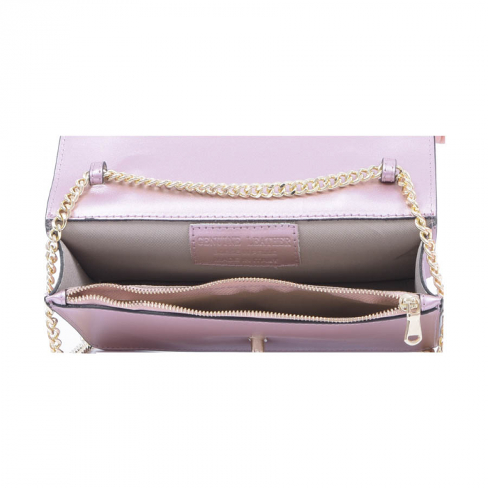 Geantă Clariss, piele naturala roz sidefat, bareta metalica, 8059 [3]