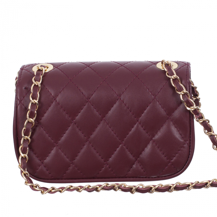 Geantă crossbody piele bordo cu aspect matlasat monocompartimentată 8003 [3]