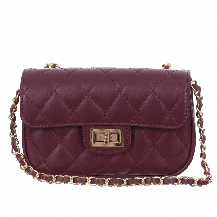 Geantă crossbody piele bordo cu aspect matlasat monocompartimentată 8003 [2]