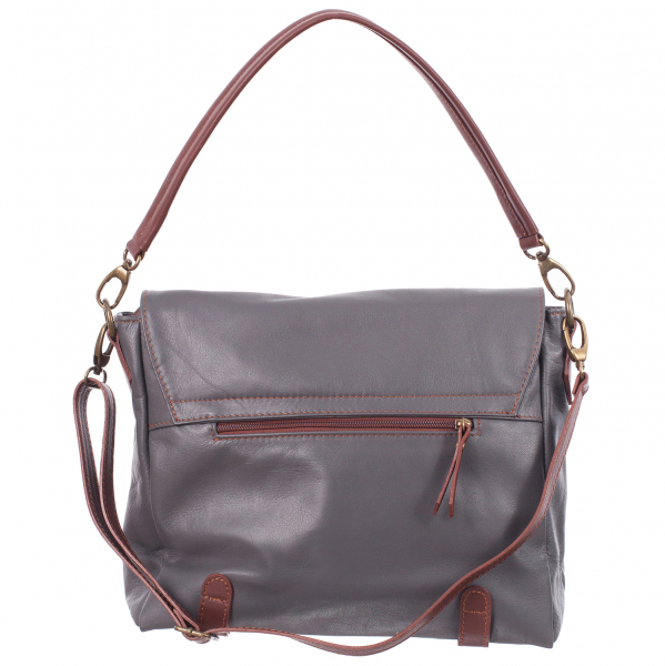 Geantă din piele gri cu accesorii maro 8004 [3]