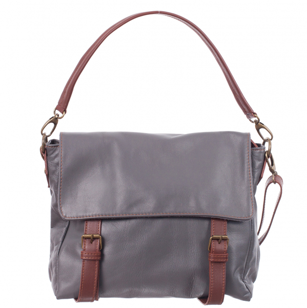 Geantă din piele gri cu accesorii maro 8004 [2]