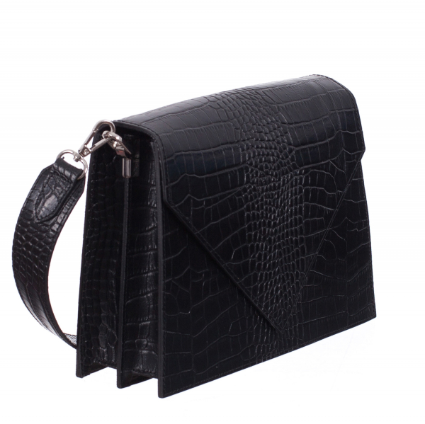 Geantă din piele lăcuită neagră 8019 [2]