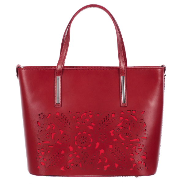 Geantă din piele naturală cu model laser-cut roșu 8031 [2]