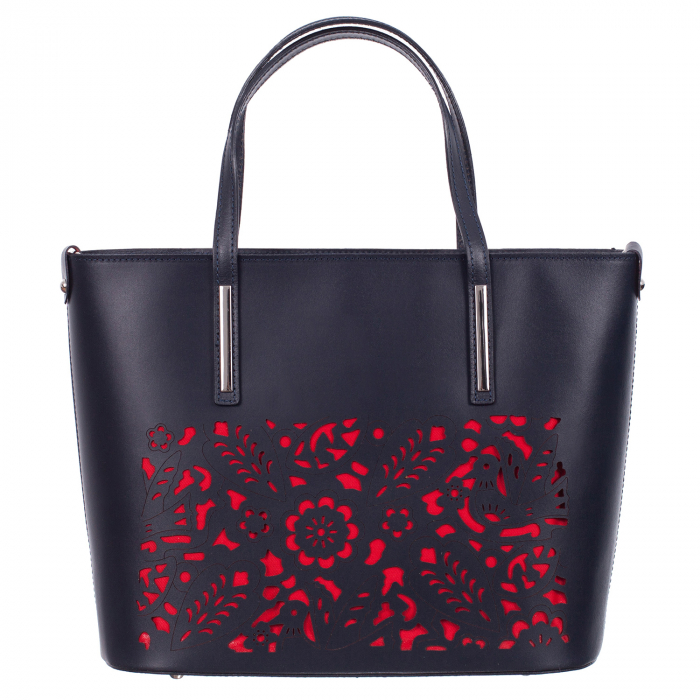 Geantă din piele naturală cu model laser-cut bleumarin 8031 [2]